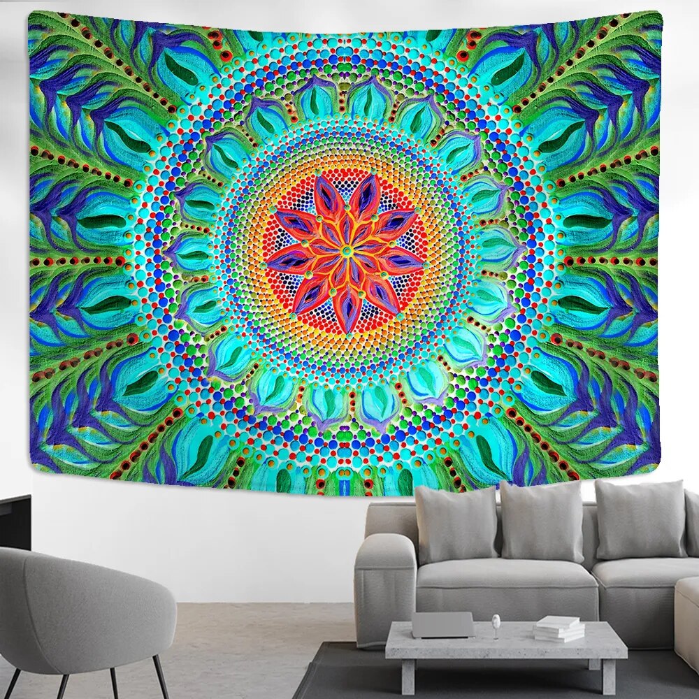 Leaf Print Mandala Tapestry