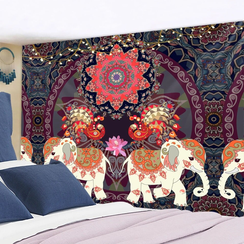 Mandala Elephants Tapestry