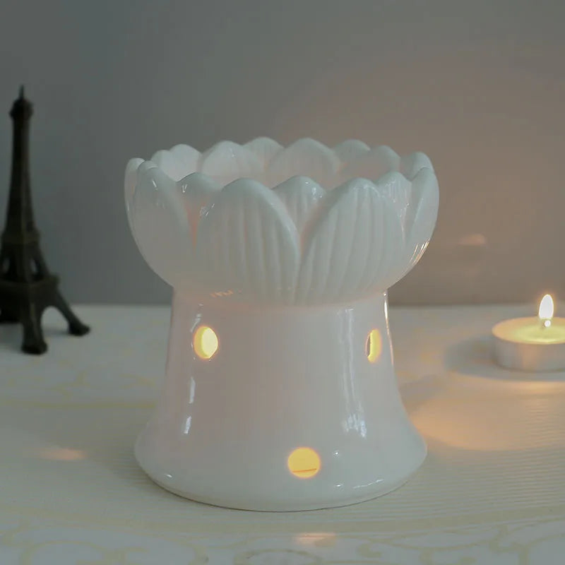 White Porcelain Lotus Flower Essential Oil And Candle Holder Burner