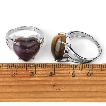 Silver Hollow Out Metal Polished Heart Crystal Ring