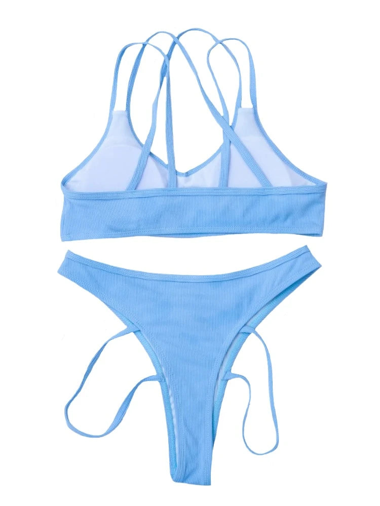 Solid Color Double Strap Low Waist Bikini