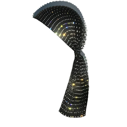 Neutral Rhinestone Studded Black-Tie Hair Scarf