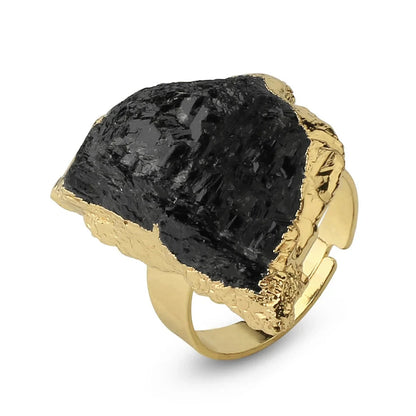 Gold Metal Raw Crystal Adjustable Ring