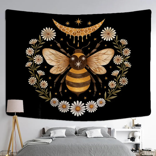 Honey Comb Dripping Moon And Bee Tapestry