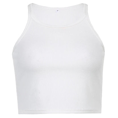 White Knit Ribbed Sleeveless Top