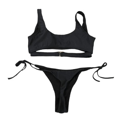 Solid Color Heart Link Bandage Strap Spaghetti Strap Bikini