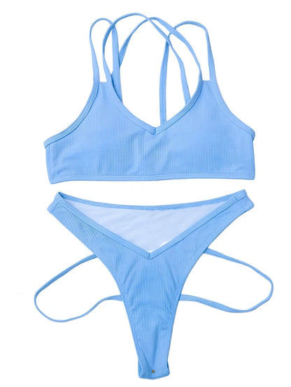 Solid Color Double Strap Low Waist Bikini