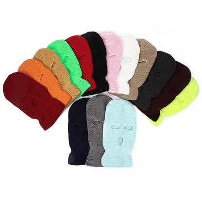 Solid Color Thick Knit Mask Beanie