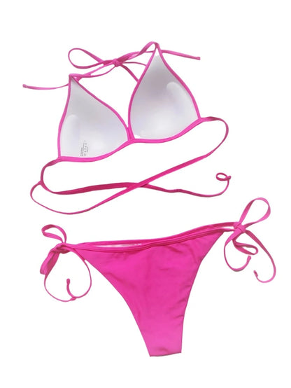 Solid Color V-Cut Push-Up String Bikini