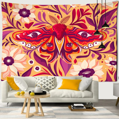 Orange Butterfly Floral Tapestry