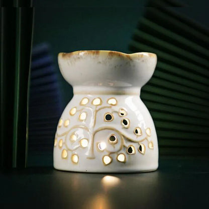 White And Beige Porcelain Tree Of Life Essential Oil Burner