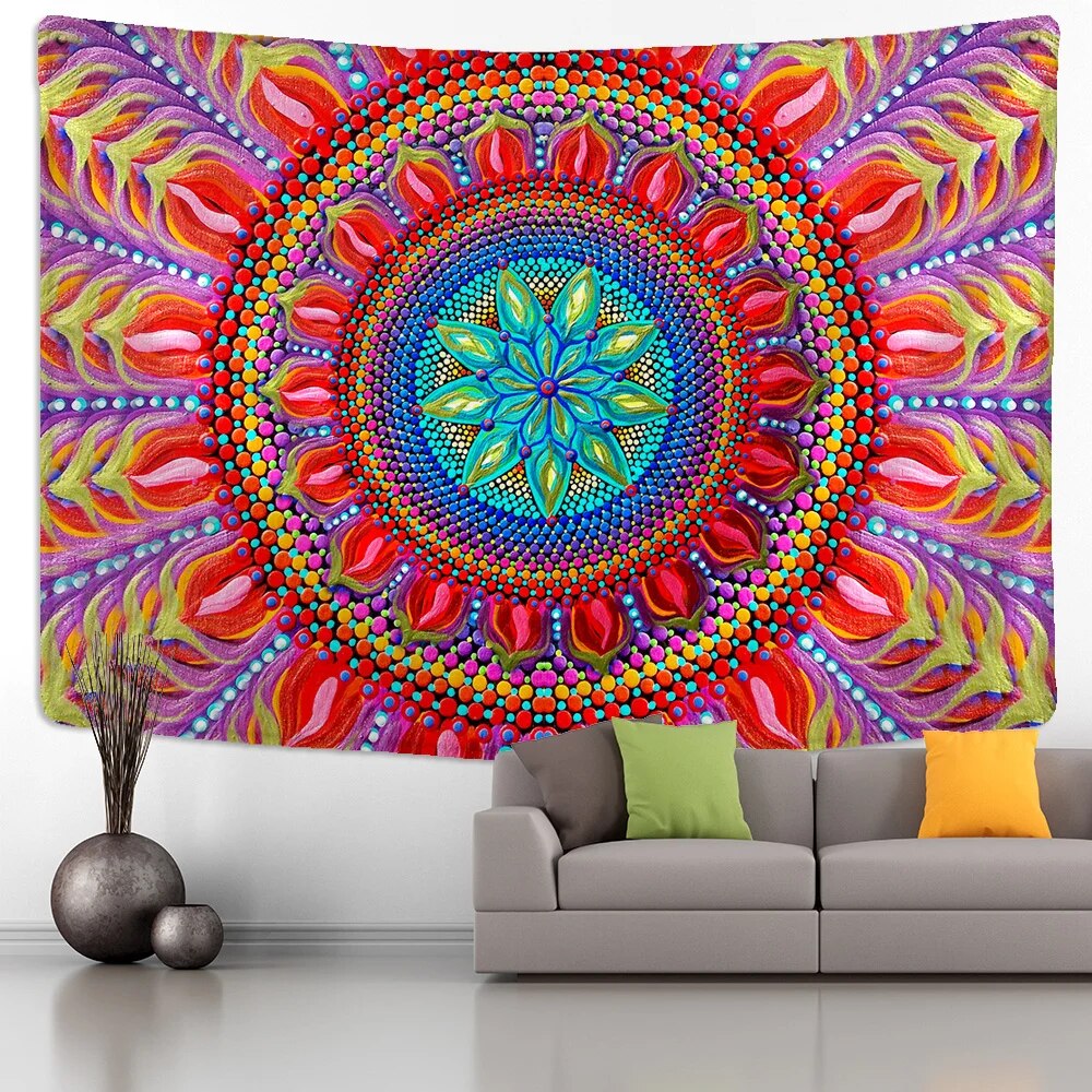 Leaf Print Mandala Tapestry