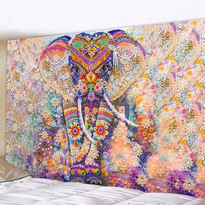 Multicolor Mandala Tribal Print Elephant Tapestry