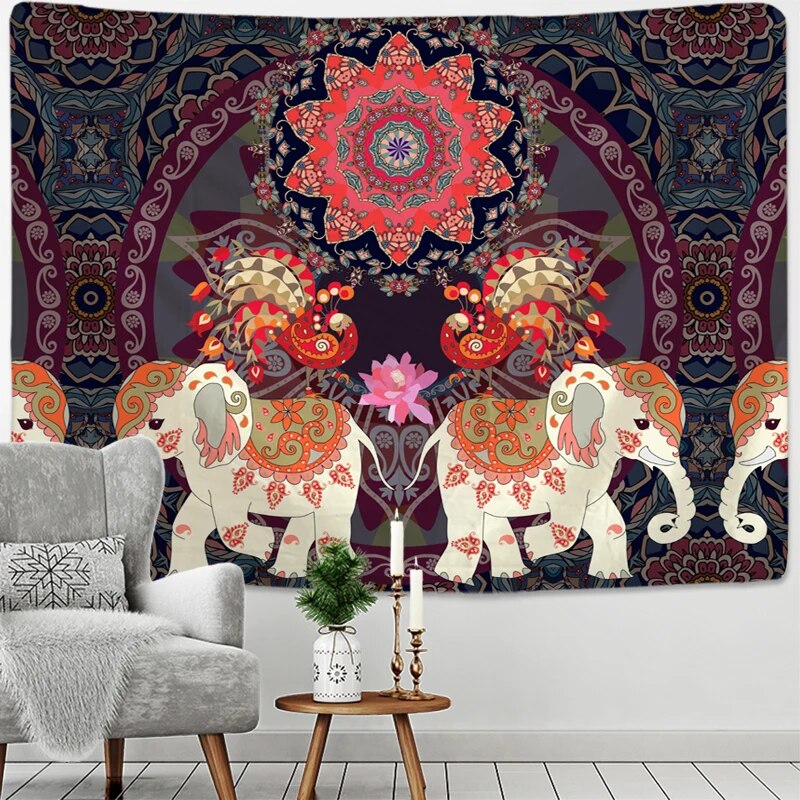 Mandala Elephants Tapestry