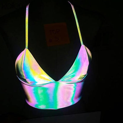 Metallic Fluorescent V-Cut Spaghetti Strap Crop Top