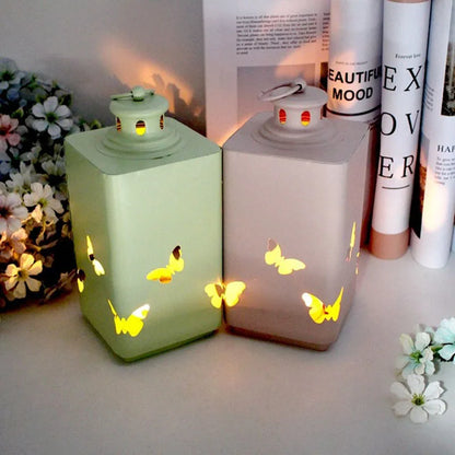 Metal Solid Color Hollow Out Butterfly Candle Lantern