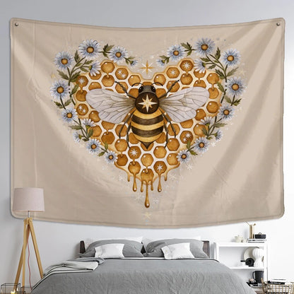 Honey Comb Dripping Heart And Bee Tapestry