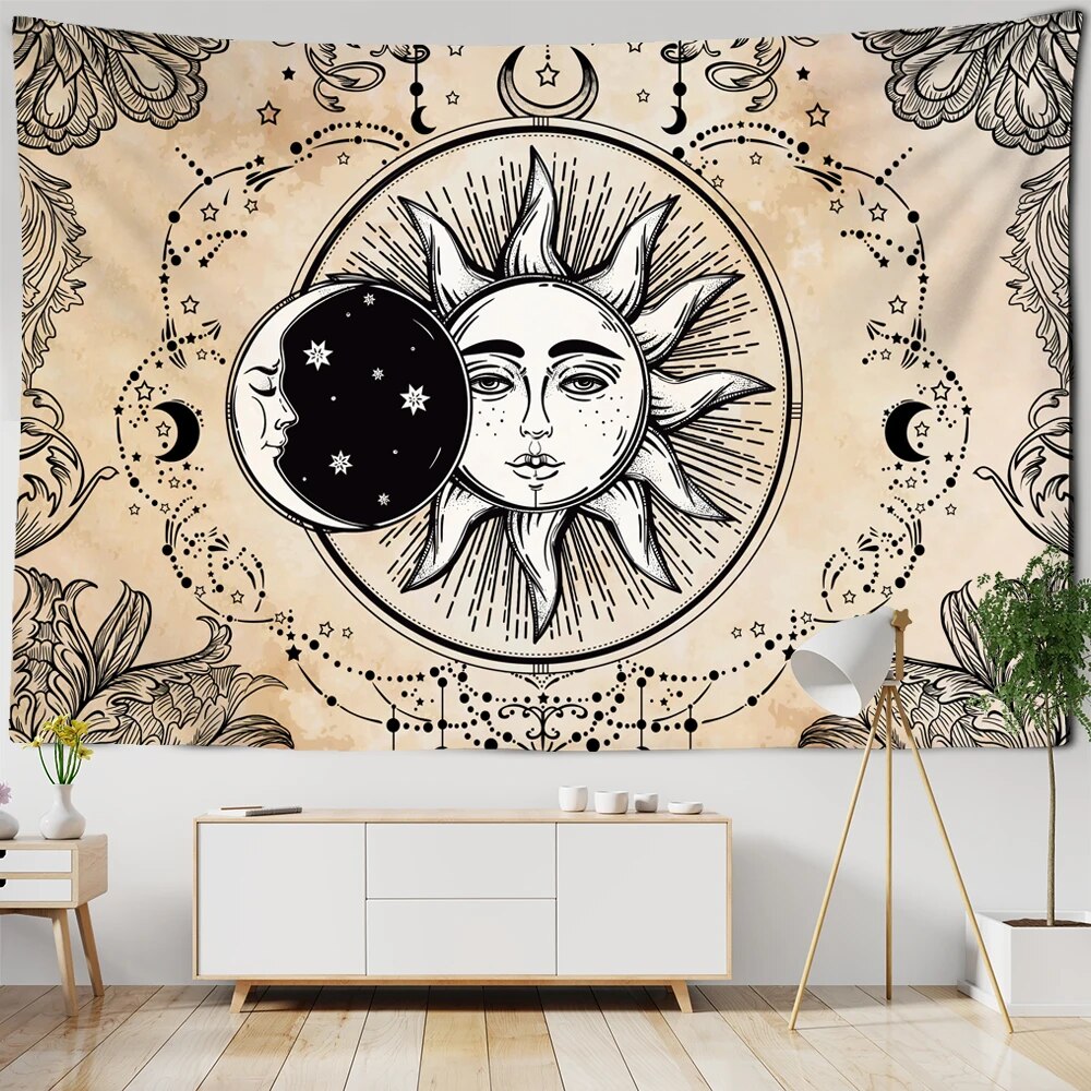 Solid Color Sun And Moon Tapestry