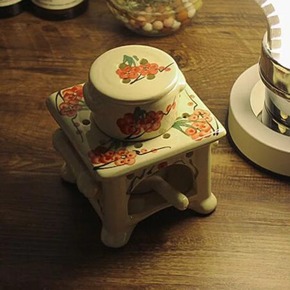Porcelain Red Flower Print Essential Oil And Candle Holder Burner