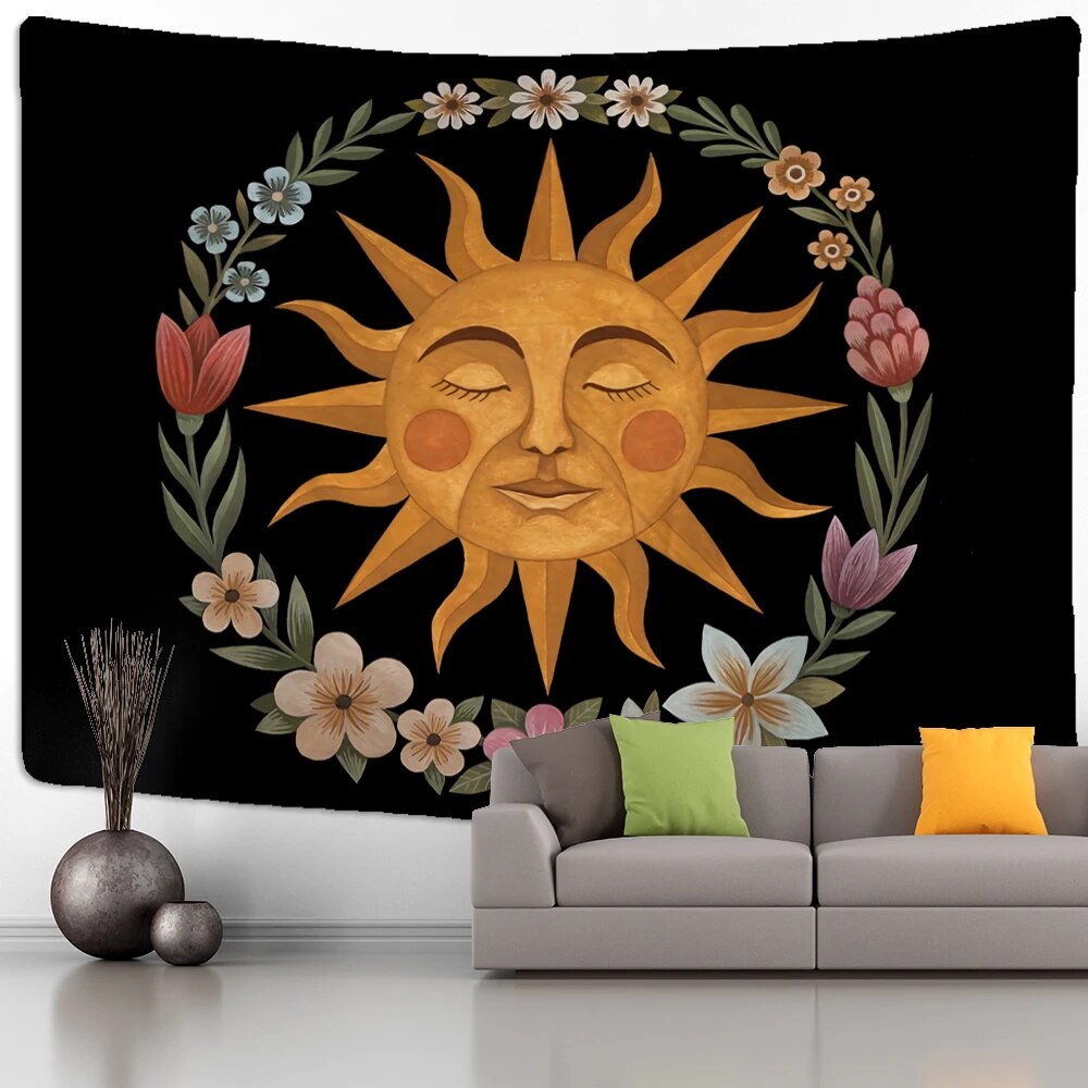 Sun And Moon Floral Tapestry