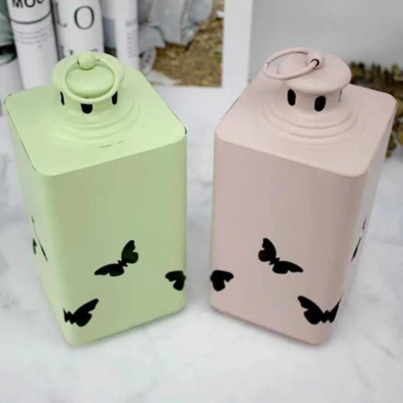 Metal Solid Color Hollow Out Butterfly Candle Lantern