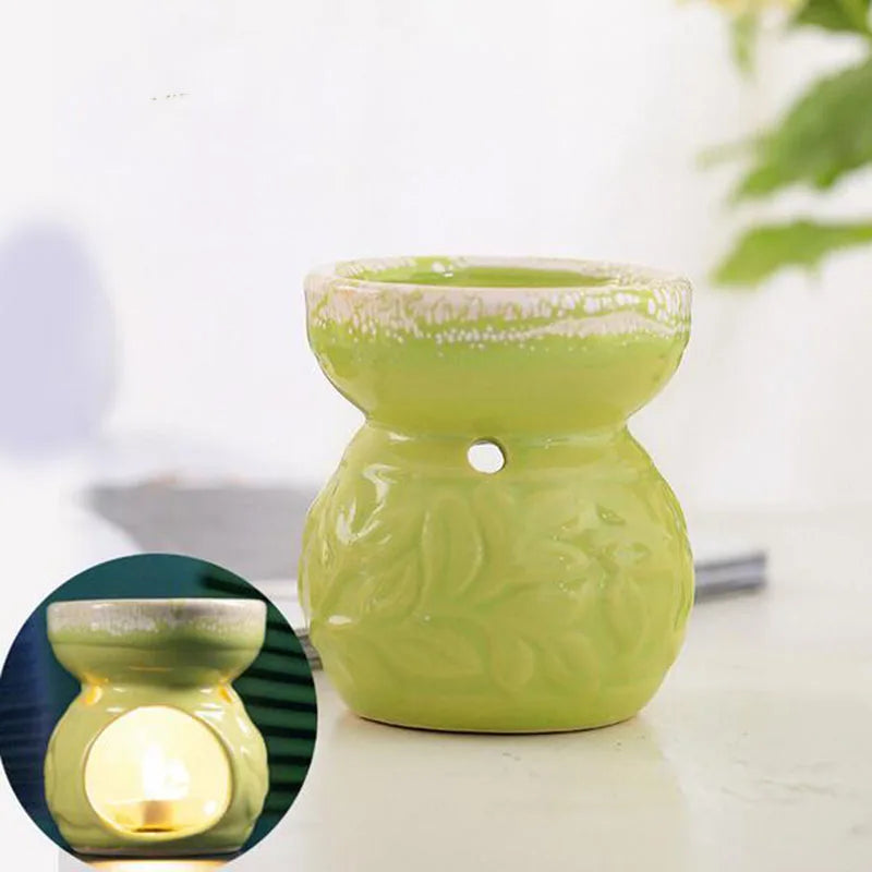 Porcelain Solid Color Leaf Pattern Essential Oil Burner