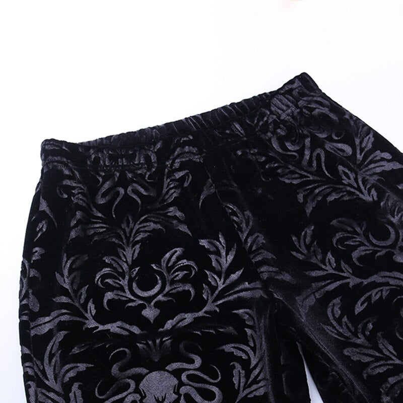 Black Suede Vera Print High Waisted Flare Pants