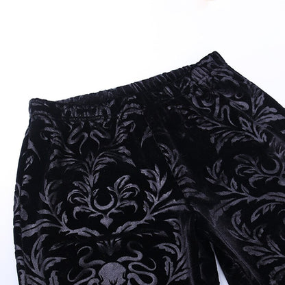 Black Suede Vera Print High Waisted Flare Pants