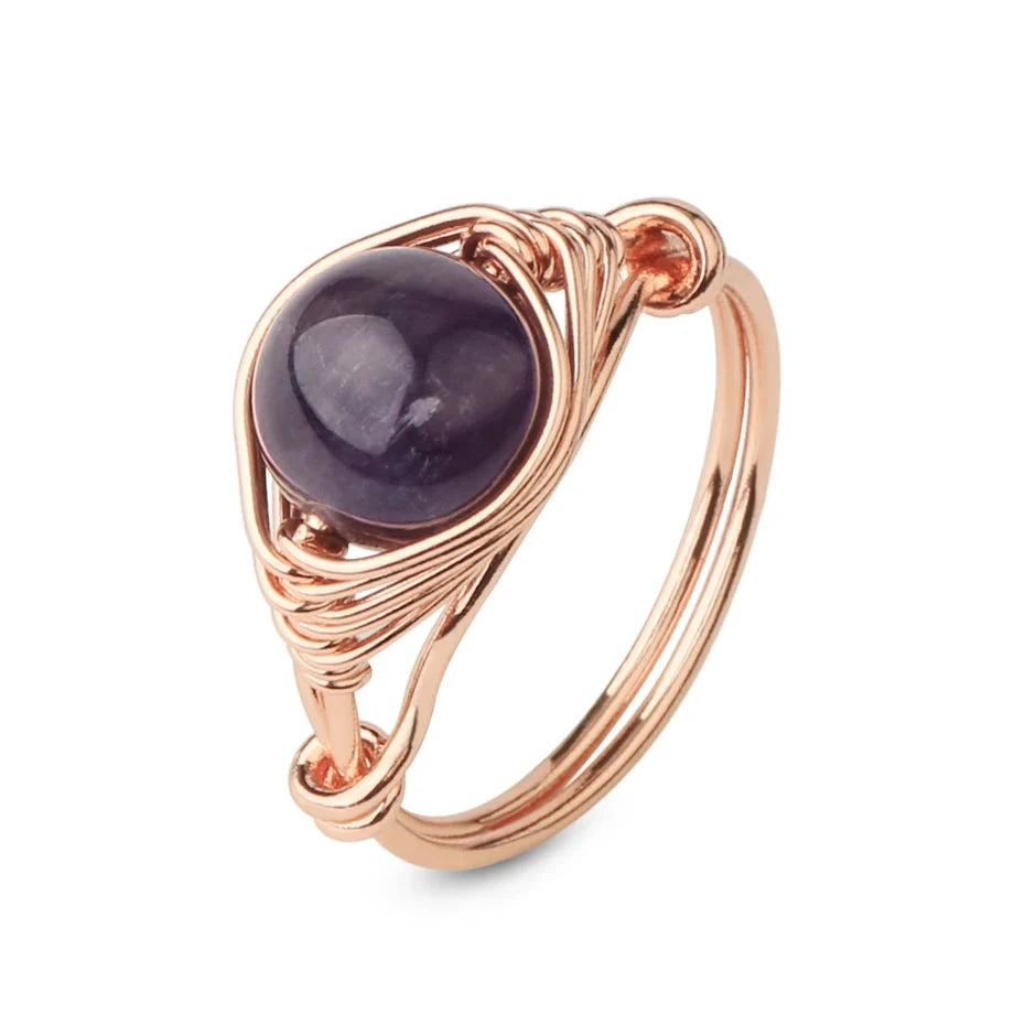 Rose Gold Metal Polished Round Crystal Ring