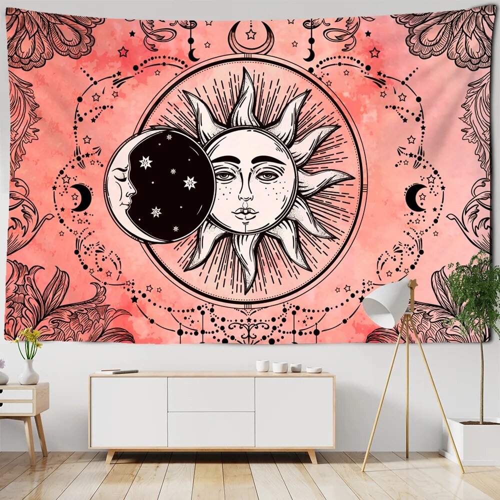 Solid Color Sun And Moon Tapestry