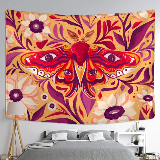 Orange Butterfly Floral Tapestry
