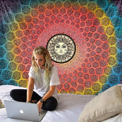 Multicolor Mandala Center Sun Tapestry