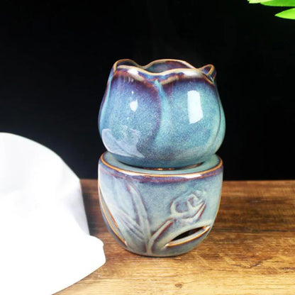 Blue Ombre Porcelain Rose Essential Oil And Candle Holder Burner