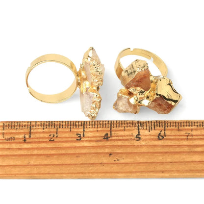 Metal Triple Raw Citrine Crystal Ring