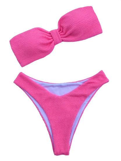 Neon Solid Color Ribbed Strapless Bikini