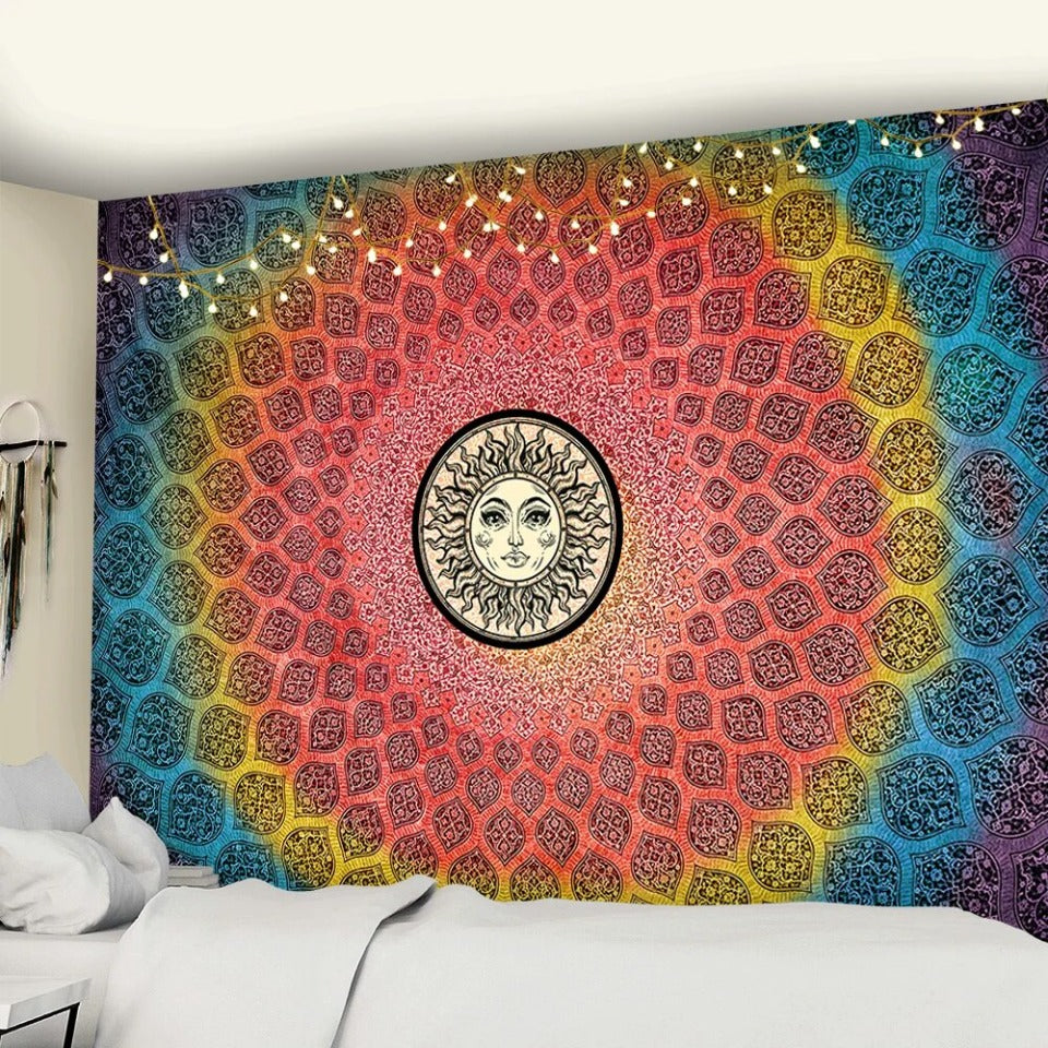 Multicolor Mandala Center Sun Tapestry