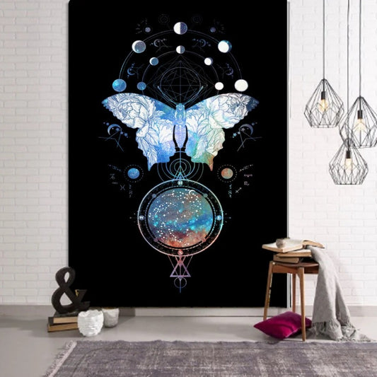 Butterfly And Moon Phases Tapestry