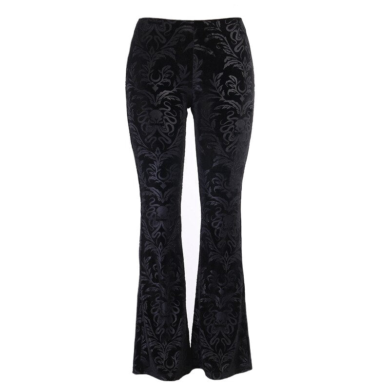 Black Suede Vera Print High Waisted Flare Pants