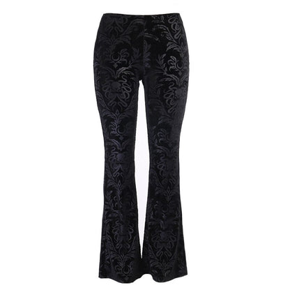 Black Suede Vera Print High Waisted Flare Pants