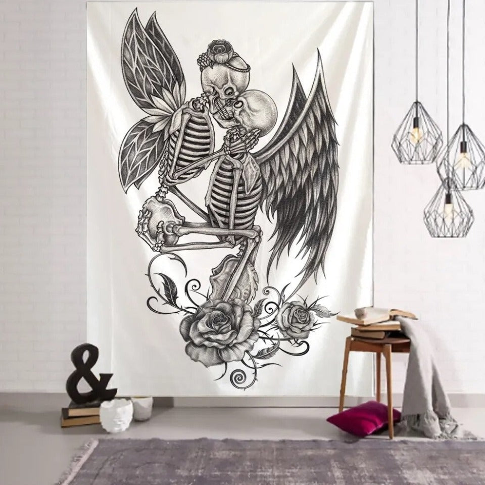 Skeleton Fairies Kissing Tapestry