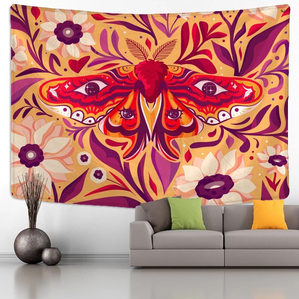 Orange Butterfly Floral Tapestry