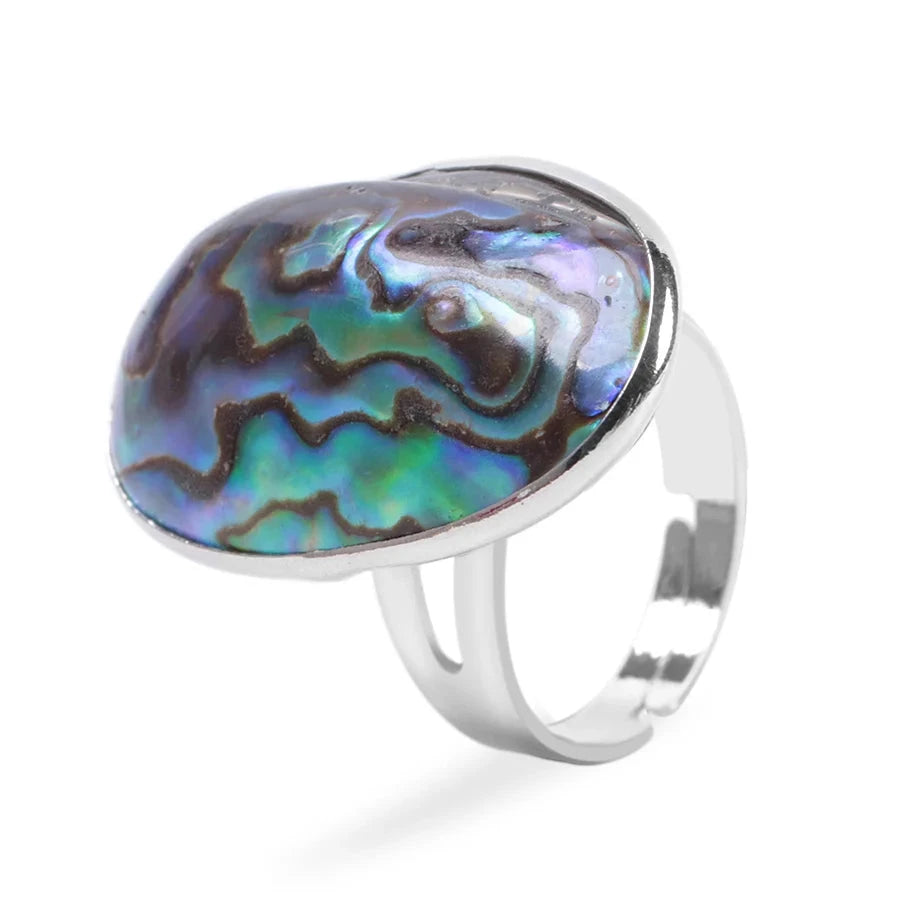 Silver Metal Abalone Shell Adjustable Ring