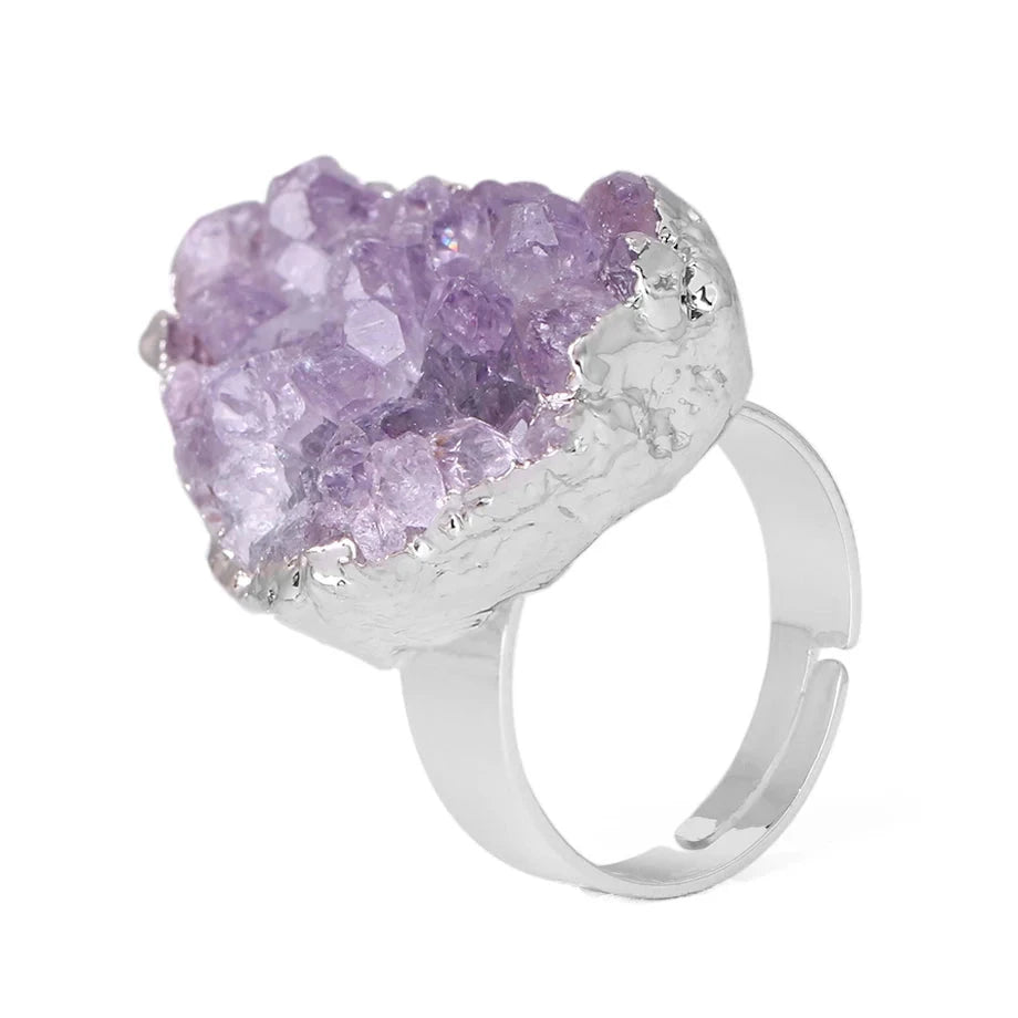 Metal Raw Amethyst Crystal Ring