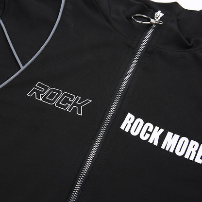 Black Front Zip-Up Rockmore White Trim Turtleneck Long Sleeve Bodysuit