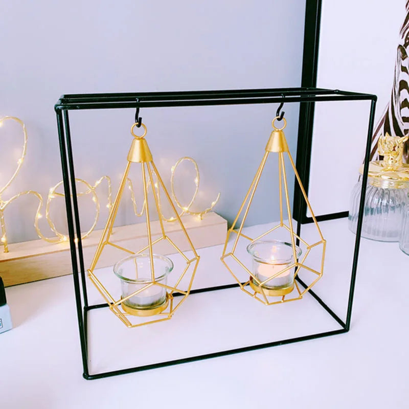 Metal Geometric Drop Candle Lantern