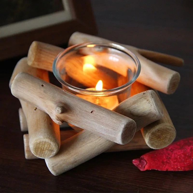 Wooden Firepit Candle Holder