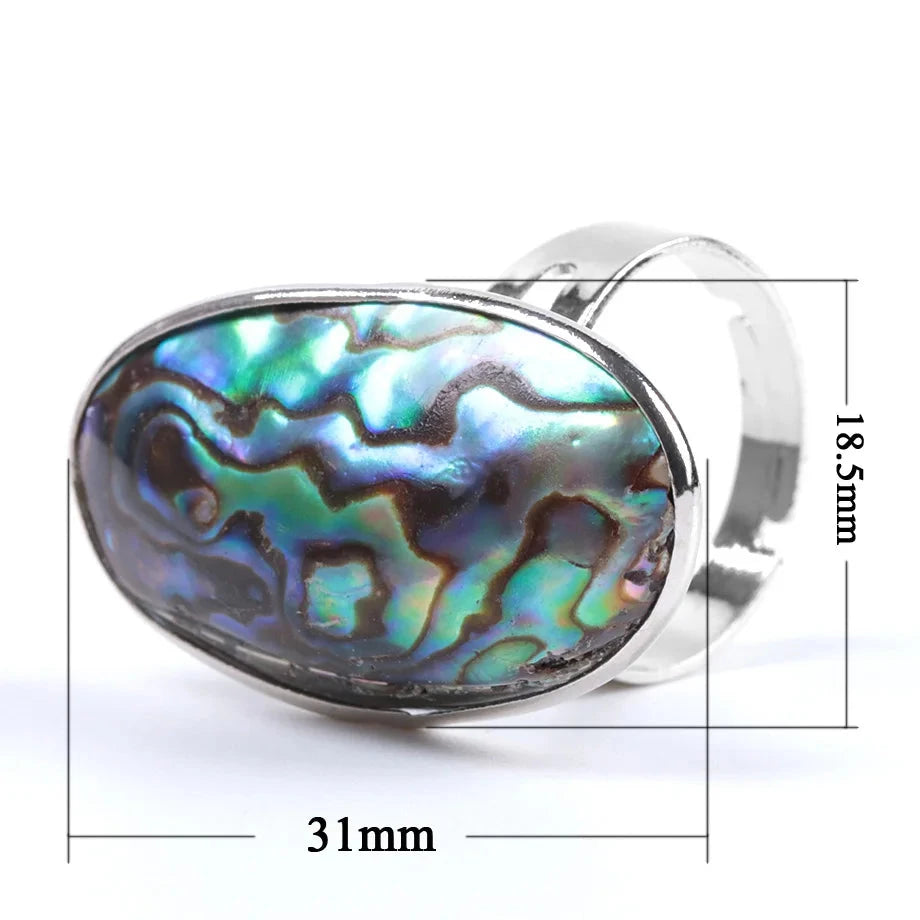 Silver Metal Abalone Shell Adjustable Ring