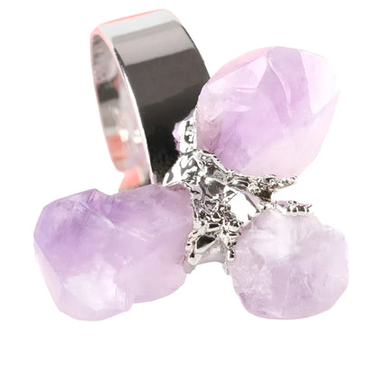 Metal Triple Raw Amethyst Crystal Ring