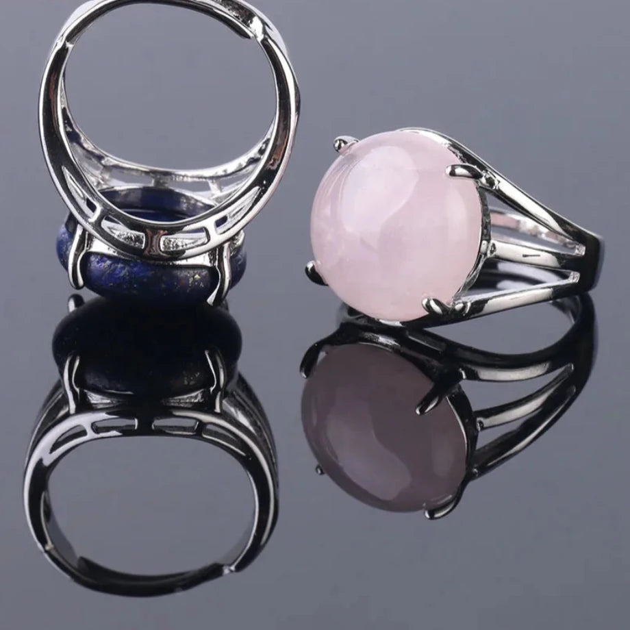 Silver Metal Hollow Out Polished Round Crystal Ring