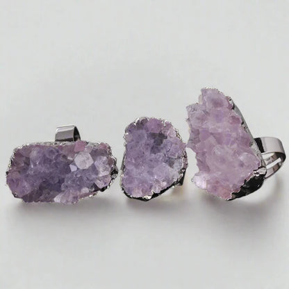 Metal Raw Amethyst Crystal Ring